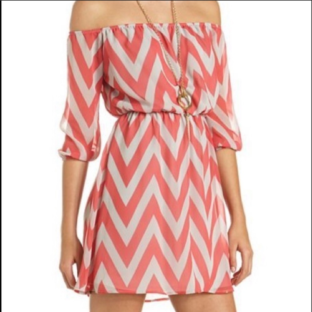 Chevron Print Off the Shoulder Shift Dress